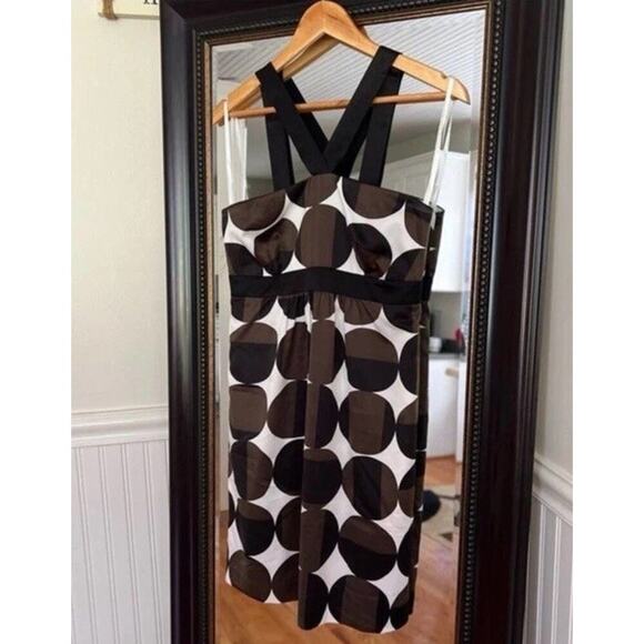 Banana Republic Halter Cocktail Dress Women’s 4 Black White Brown Geometric Prin - Picture 3 of 10